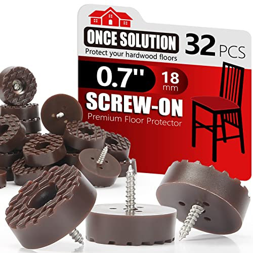Screw-On Rubber Feet for Furniture - 32PCS Floor Protector for Chair Leg - 0.7” Sturdy Feet for Cutting Board No Slip - Brown Furniture Pad for Hardwood Floor - Durable Furniture Rubber Bumper