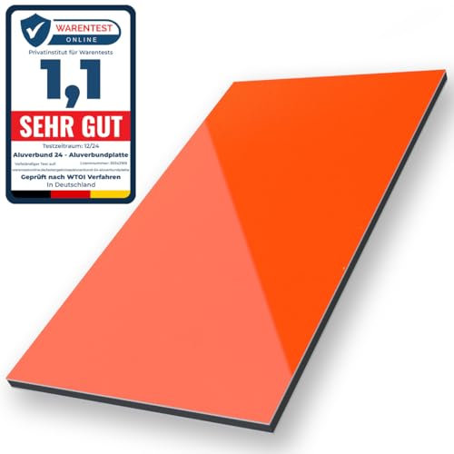 Aluverbund 24 Aluverbundplatte, Aluminium Platte, 3mm dick, Orange/RAL2009, 30x130cm