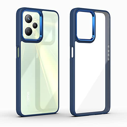DESSEN Transparente Funda para Realme C35 4G, Carcasa Protector Anticaída, Funda Silicona con Marco de Color + Galvanoplastia en Contraste de Color. Azul Marino