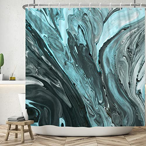 Ttincceer 183x213cm Rideau de Douche à l'encre Vert foncé Texture de marbre Rideau de Salle de Bain de Luxe Abstrait Vert Clair Ombre Rideaux de Douche Rideau de Baignoire étanche