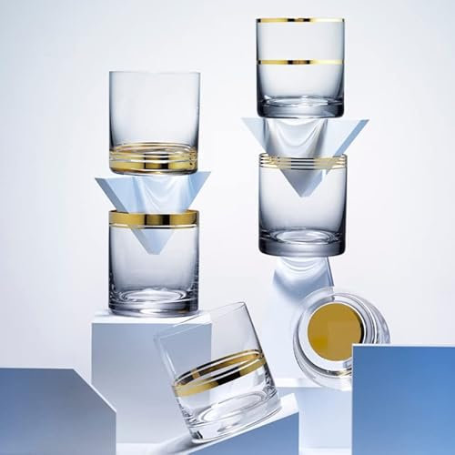 Harmonics Barline Lot de 6 verres à whisky, à eau, à jus, en cristal doré, 280 ml, différents verres en cristal Bohemia, peints à la main