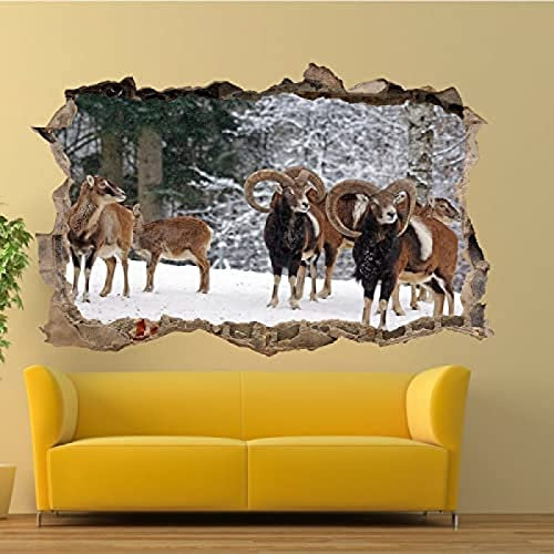 Wandaufkleber Wild Goat Sheep Mouflon Wall Sticker 3D Art Poster Mural Room Office DecorMöbel & Wohnen, Dekoration, Wandtattoos & Wandbilder 50x75cm