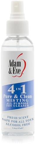 Adam & Eve Sex Toy Cleaner, 4 In 1 Pure And Clean Misting Spray, Fast Acting Misting Spray For Adult Toys, Vibrators, Dildos, Fresh Scent, Water Based Formula Perfect for Gifting, No Residue, 4 oz