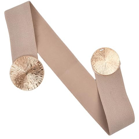 Anseom Damen Elastische Gürtel, Taillengürtel Dehnbar Bund mit Metallschnalle 6 cm Breit Stretch Gürtel Taillengürtel Retro Stretch Taillengürtel für Kleider Jeans Hosen (Beige)