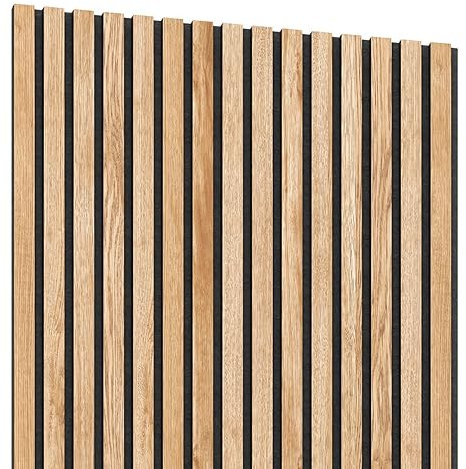 Lameo Akustikpaneele - Akkustikwandpanel - Lamellenwand - Schalldämmung Wand - 3D Wandpaneele - Schallschutz Decken und Wandpaneele - Akustikplatten - Panellenwand - 240x60cm - Eiche (Schwarz Filz)
