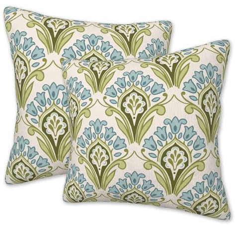 FOISIIAEA Blau-grüne Blumen-Kissenbezüge, 2 Stück, quadratisch, Couch-Kissenbezug, Hyazinthe, Kissenbezug für Wohnzimmer, Schlafzimmer, Sofa, Auto, 45,7 x 45,7 cm