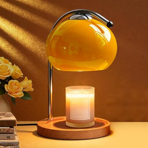 Topyond Candle Lamp Warmer with Wood Storage Tray Glass Candle Warmer(Orange) | Topyond Candle Lamp Warmer with Wood Storage Tray Glass Candle Warmer Adjustable Brightness Candle Heat Lamp for Home
