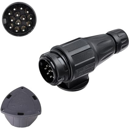 XUEYI Prise Remorque 13 Broches Mâle, avec Cover, Selon ISO 11446, Prise Attelage Remorque 13 Broches, 12V Fiche Remorque 13 Broches Etanche, Prise 13 Broches pour Remorque Voiture