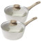 Rainberg Lot de 2 casseroles à lait antiadhésives avec couvercle, adaptées aux plaques à induction, à gaz et électriques, avec bec verseur, beige, 16 et 18 cm