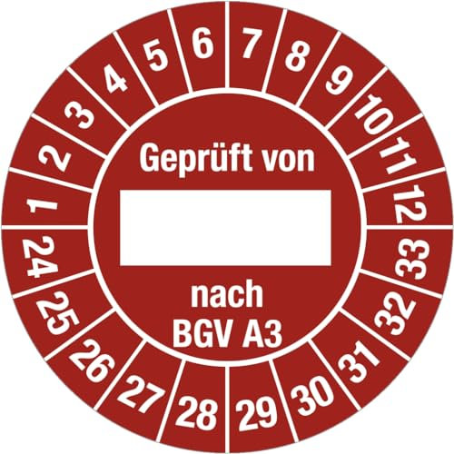 Dreifke® Prüfplakette Geprüft von nach BGV A3 2024-2033,Dokumentenfolie,Ø30 mm,10 Stück
