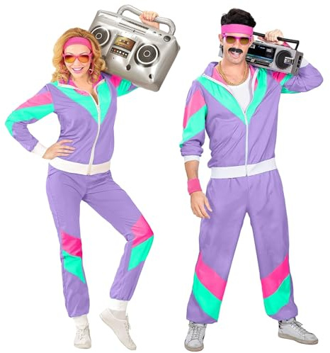 Karneval Kostüm Damen 80er 90er Jahre Outfit Herren Damen 80er Trainingsanzug Jacke Hose Anzug Fasching Kostüm Damen Jogginganzug Retro Anzug Kostüm Set für Karneval Partnerkostüme Erwachsene Lustig
