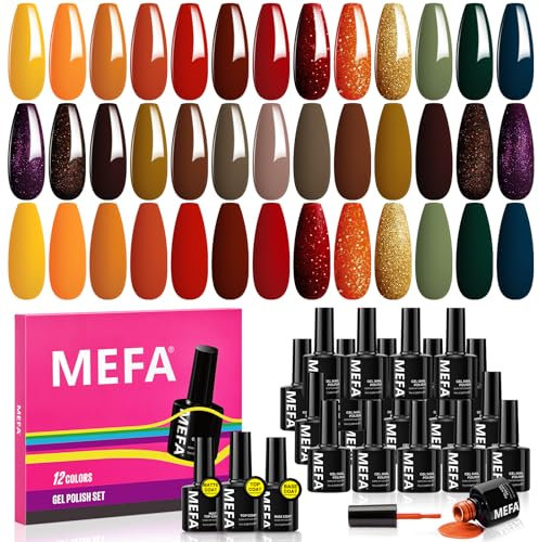 MEFA UV Nagellack Set, 23 Stück Gel Nagellack mit Base und Top Coat Matte, 20 Farben Rot Glitzer Orange Braun Grüne Blau für Gel Nail Polish UV LED Nägel Gellack Nageldesign
