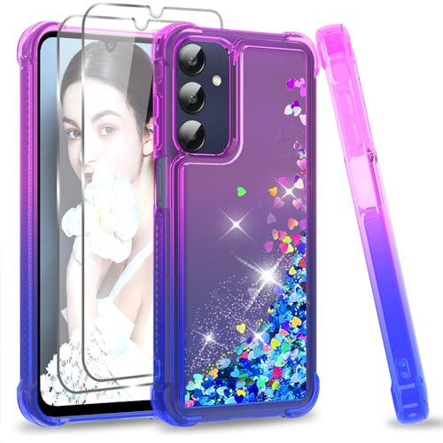 LeYi Glitzer Hartglasfolienhülle für Samsung Galaxy A25 5G Stoßfest Bling Air Cushion Schutzhülle