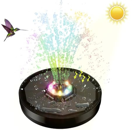 Fontaine solaire pour bain d'oiseaux avec 8 buses Pompe d'extérieur pour étang, jardin, piscine, aquarium avec sept lumières flottantes autoportantes
