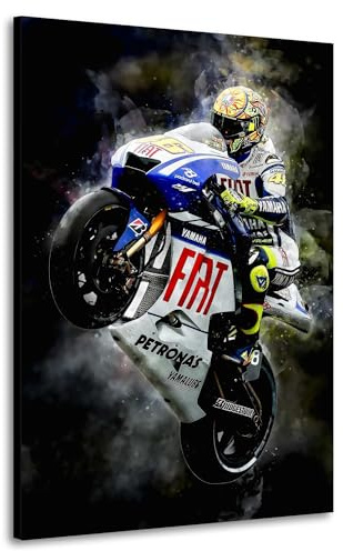 Motorrad Rennsport Valentino Wheelie Wandbild Leinwandbild Kunst XXL Deko Größe 60x90x2cm