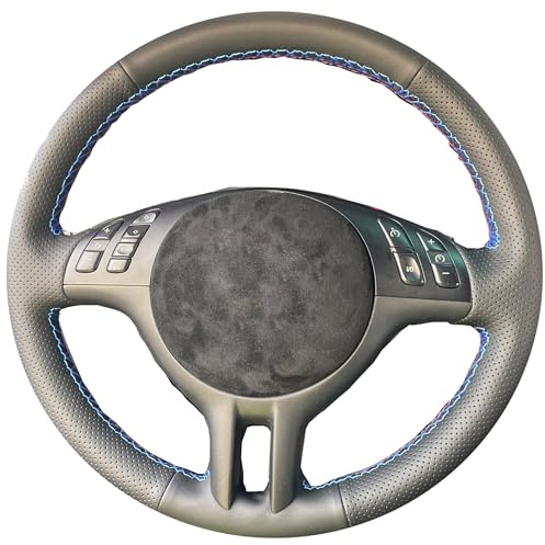 Handgenähtes schwarzes Perforiertes Leder Innenschutz Zubehör für Auto Lenkrad Abdeckung, für BMW 3 Serie E46 E46/5 2000-2005 / X5 E53 2000-2001
