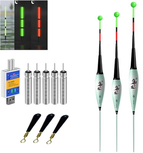 2 Stück Led Posen Angeln Mit Ladegerät Und Akkus, Posen Angeln Mit Gravity Sensing Und Basis, Angel Zubehör Zum Tauchgebiet Angeln Am See, Fluss Oder Teich (3pcs Posen Angeln Set-A)