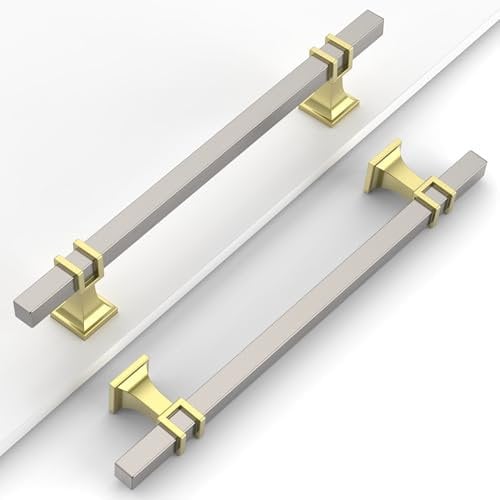 Coinkoly 10 Pack Gold & Brushed Satin Nickel Cabinet Handles - 160MM Hole Centers - Kitchen Cupboard & Drawer Handles - UK0012