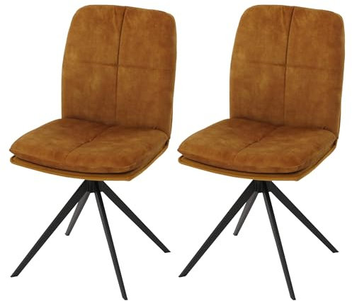 Mendler 2er-Set Esszimmerstuhl HWC-M68, Küchenstuhl Lehnstuhl, drehbar Auto-Position, Metall Stoff/Textil - gelb