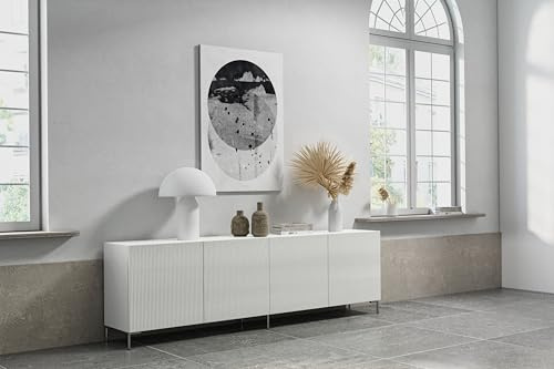 Wuun® Somero Sideboard Highboard SDF5 Vita Chrom / 240cm B:(2x120) H:72cm T:40cm I Weiß-Matt Lamellen