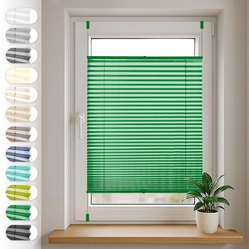 Sonello Plissee Klemmfix ohne Bohren 45cm x 160cm Grün Faltrollo Plisseerollo Jalousie für Tür & Fenster Blickdicht Sichtschutz Sonnenschutz Fertifplissee Rollo