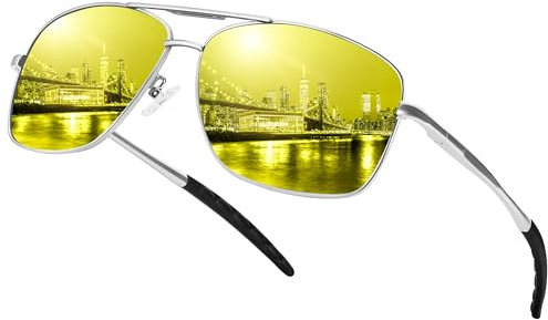URUMQI Nachtsichtbrille Herren Damen Polarisiert Pilot Metallrahmen Nachtfahrbrille Blendschutz Ultra Leicht Für Autofahren Glänzende Silberner Rahmen