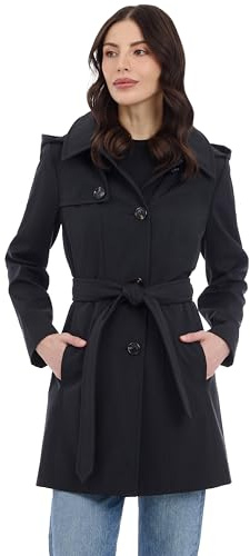 Michael Kors Trench Coat Style Raincoat with Detachable Hood, Noir, XL Femmes
