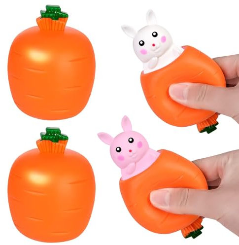 Squeeze Toy, 2 PCS Carrot Rabbit Stress Balls, Quetsch Spielzeug, Stress Spielzeug, Ostereier Stressball, Anti Stress Tier, Perfekt für Ostereier Squeeze Spielzeug Geschenke für Kinder