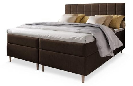 Masseno Boxspringbett Ibiza 160x200 cm Komplett-Set mit Matratze und Topper, Polsterbett mit Zwei Bettkästen -Braun, INARI 24