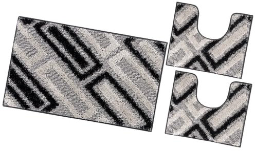 emmevi Tappeto Bagno Moderno Parure Set 3 Pezzi Soffice Shaggy Assorbente Antiscivolo Lavabile Nero