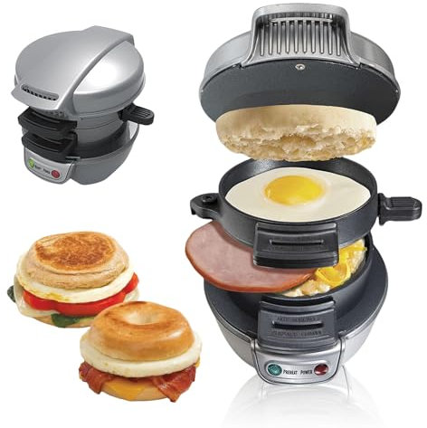Sandwichera Eléctrica Tostadora Para Sándwiches, Con Anillo De Olla De Huevo, Placas De Cocina Antiadherentes, Perfecto Para Hamburguesas, Bocadillos, Desayuno Rápido (Gris)