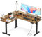 OffiGo Eckschreibtisch Höhenverstellbar, 150x120cm Schreibtisch Höhenverstellbar mit Steckdose, Elektrischer Schreibtisch L Form mit Monitorständer, Rustikales Braun