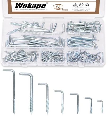 Wokape Lot de 125 crochets à vis en forme de L 7 tailles M2.4 M2.5 M2.8 M3.4 M3.7 M3.8 M4.7 Crochets auto-taraudeuses à angle droit Crochets à vis suspendus en 7 formes Crochets de flexion carrés