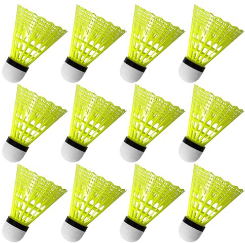 FYSL 12 Pezzi Volani da Badminton, Nylon Volano Badminton per Allenamento e Competizione (Giallo)