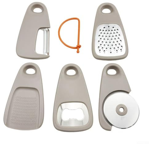Essential 5 Piece Kitchen Gadget Set Featuring Grater, Peeler, and Pizza Cutter for Effortless Meal Prep (Khaki)