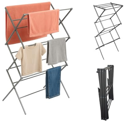 Novostyl Clothes Airer 3-Tier Foldable Clothes Drying Rack Clothes Portable Horse with 11 Thickened Poles Bearing Weight 20kg Space Saving Clothes Dryer for Indoor Outdoor Grey(73 * 36 * 102cm)