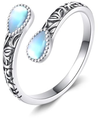 JERWLI Mondsteinring, exquisiter Ring aus 925er Sterlingsilber für Damen, verstellbarer Ring mit Geburtsstein für Juni, Weihnachtsgeschenke zum Valentinstag und Muttertag für Damen