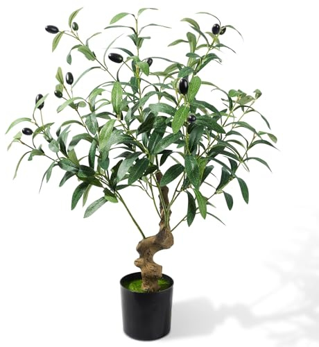 2ft Artificial Easter Olive Tree with Pot Spring Tabletop Faux Fake Plants Mini Trees for Home Office Living Room Modern Decor 12 Fruits