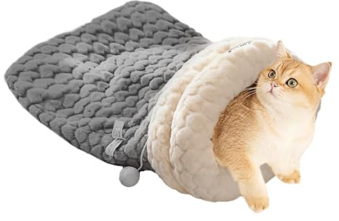 Ylnailky Katzen Schlafsack | Winterwarmer Plüsch Schlafplatz - Umhüllter Weicher Warmer Schlafsack Für Katze Hund Kaninchen Kleintiere Wohnzimmer Schlafzimmer Balkon | Indoor Schlafzimmer Wohnzimmer