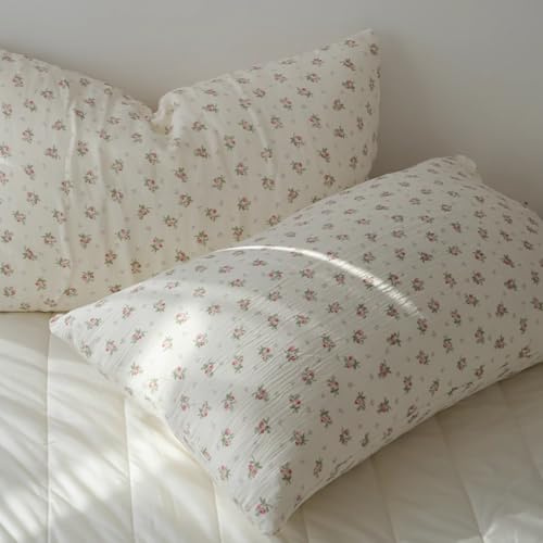 AShanlan Musselin Kissenbezug 40 x 80 cm 2er Set aus Baumwolle Rosa Blumen
