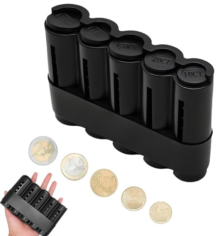 Monnayeur Pièces Euro, Monnayeur 2 Euro Avec 5 Compartiments, Distributeur Automatique 2€, Monnayeurs Pièces Euro Pour Caisse Monnaie, Porte-Monnaie Plastique Robuste Pour Chauffeurs, Vendeurs, Noir
