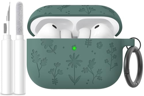 AhaStyle Hülle für AirPods Pro 3 (2025) mit Reinigungsset | Blumen-Gravierte Silikonhülle, für Frauen Mädchen, Kabelloses Laden, Mit Karabiner, Premium-Silikon, Rundumschutz, Stoßfest