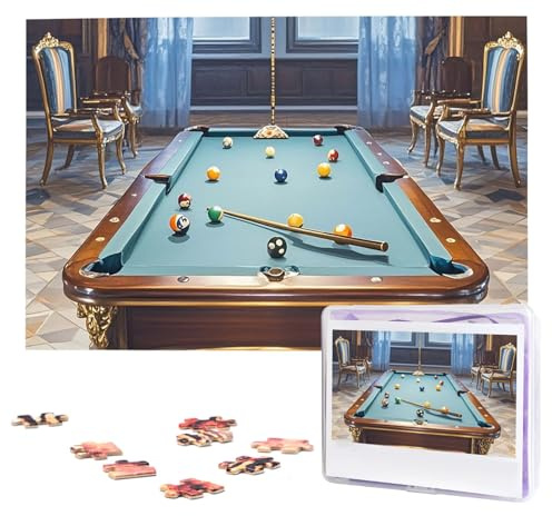 Billard-Puzzle, 1000 Teile, personalisiertes Puzzle, Foto-Puzzle für Erwachsene, anspruchsvolles Bilderpuzzle mit Aufbewahrungstasche, Puzzles für Männer und Frauen, Heimdekoration (25,9 x 38,1 cm)