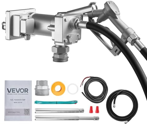 VEVOR Pompe Transfert Carburant 57 L/min Pompe Transfert Gasoil en Fonte 12 V CC 1/3 HP avec Pistolet d'Arrêt Manuel, Tuyau de Refoulement, Protection contre Surchauffe, pour Essence Diesel Kérosène