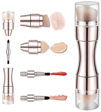 Opdestn Pinceaux de Maquillage de Voyage - 4 En 1 Rétractable | Œil Lèvre Visage Pinceau De Maquillage Rétractable | Pour Blush Liquide Poudre Sourcils Correcteur Outil Femmes Filles Débutants Maison