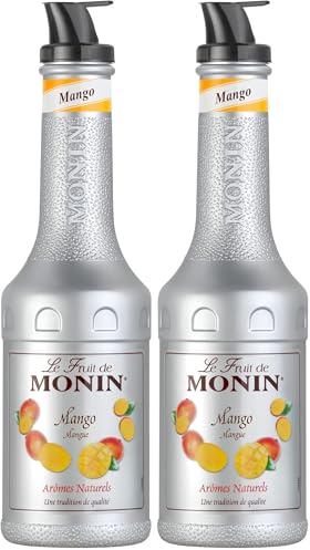 MONIN Mango Fruit Mix Puree 1L for Cocktails, Smoothies and Mocktails. Vegan-Friendly, Allergen-Free, 100% Natural Flavours and Colourings. 2-in-1 Mango Puree and Sugar Syrup Hybrid (Pack of 2)