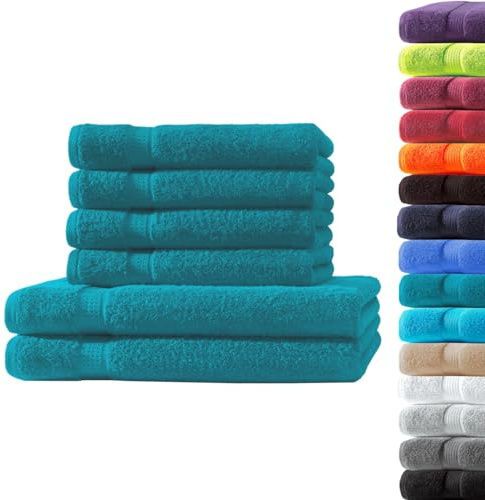 Loomiva Frottier Set 4X Handtuch + 2X Duschtuch | 500g/m² | 100% Baumwolle | ideal für Reisen & Gym und Sport | Öko-TEX Standard 100 | Petrol
