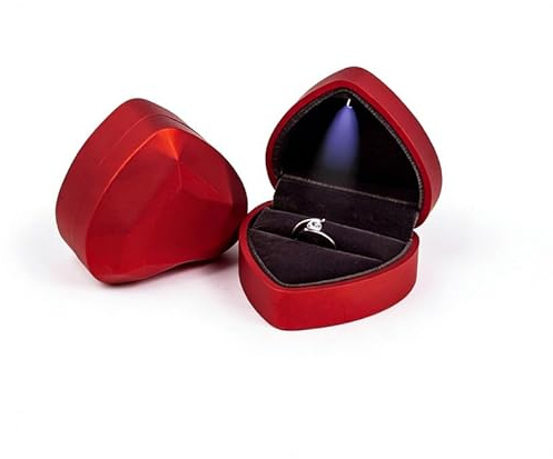 Fangehong Verlobungsring Box, Rngbox mit LED Licht, Ringschatulle Herzform für Engagement Ring, Hochzeit, Verlobung,Valentinstag, Heiratsantrag (Rot)