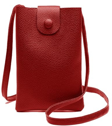 Hernin Petit Sac Telephone Portable Femme Sac Bandoulière Portefeuille Poche en Cuir PU Crossbody Petit Sac à Bandoulière Pochette Sacoche (Rouge)
