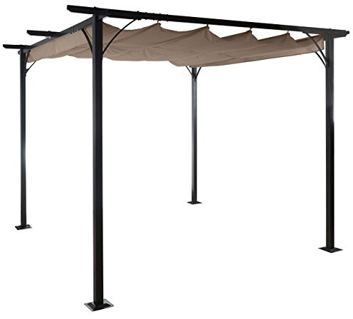BERLINLODGE Pergola | HxBxT 232x350x350cm | Garten Pavillon | Taupe-Braun | stabiles 6cm-Gestell + Schiebedach